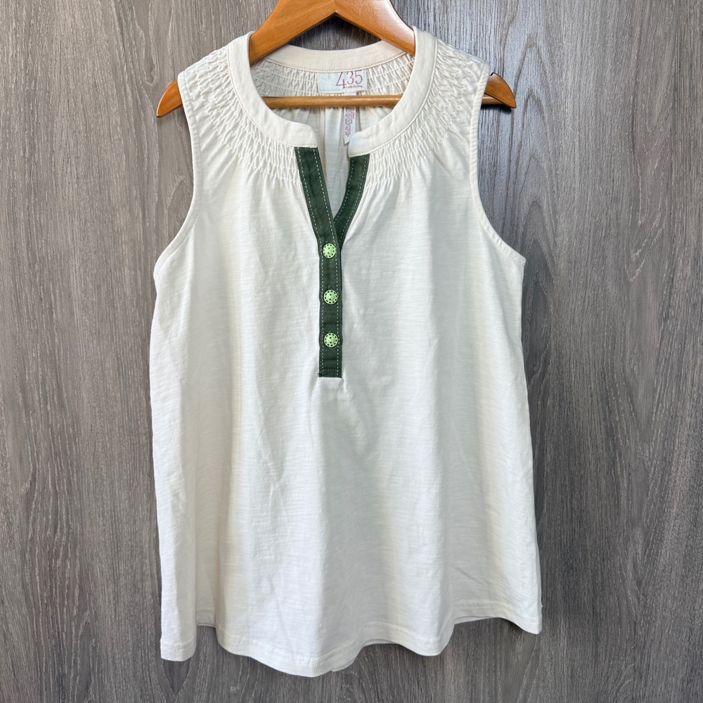 Matilda Jane 435 Tank Top Girls 10 Cream Boho Henley Smocked Minimalist Peasant